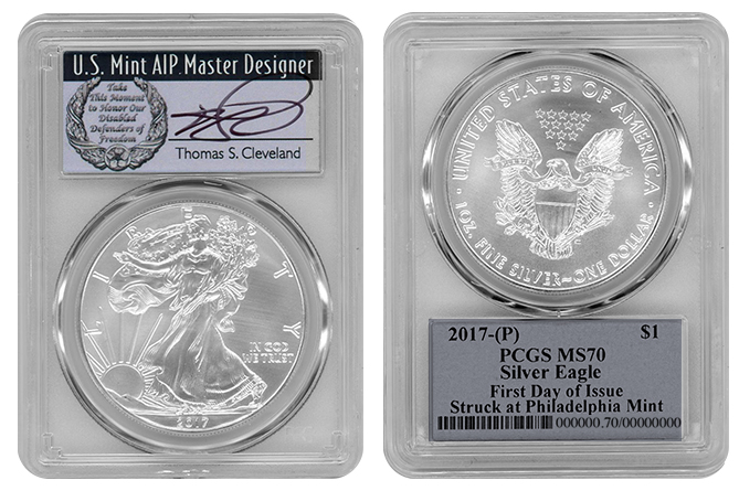 2017-(P) Silver Eagle MS70 PCGS First Day of Issue Thomas Cleveland
