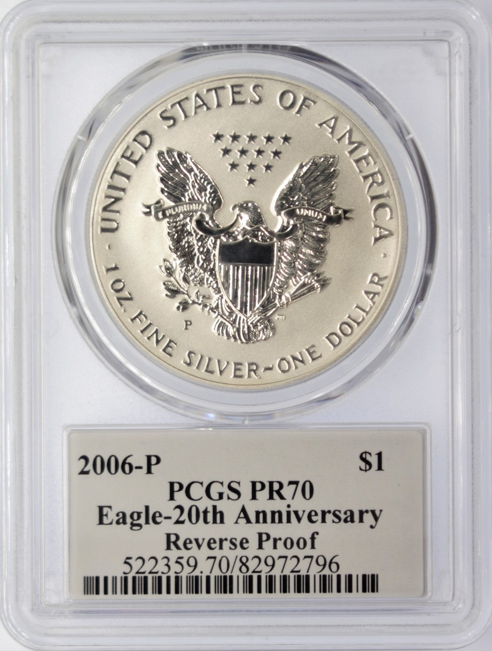 2006-P Reverse Proof ASE PR70 PCGS Eagle-20th Anniv flag Mercanti ...