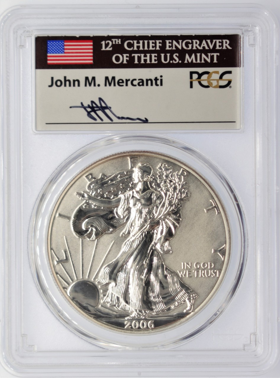 2006-P Reverse Proof ASE PR70 PCGS Eagle-20th Anniv flag Mercanti ...