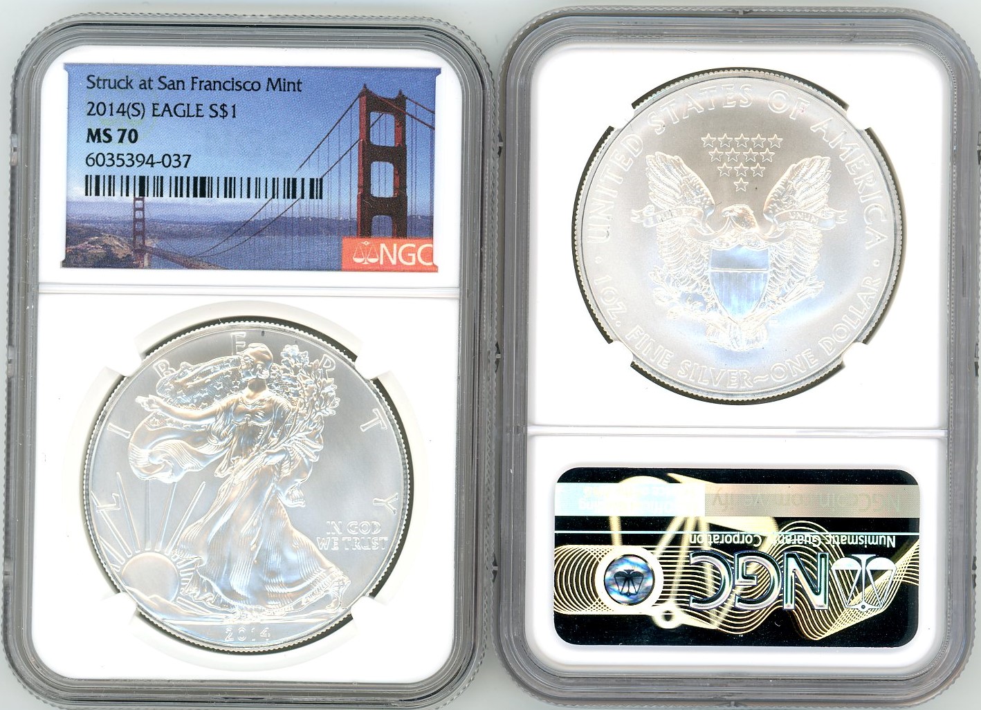 2014 (S) ASE MS70 NGC Struck at San Francisco bridge label - Capitol Mint