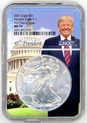 2021 ASE MS70 NGC Heraldic Eagle T-1 FDOI 45th President Trump label ...