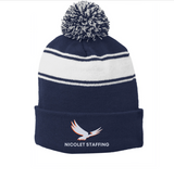Nicolet Staffing Stripe Pom Pom Beanie