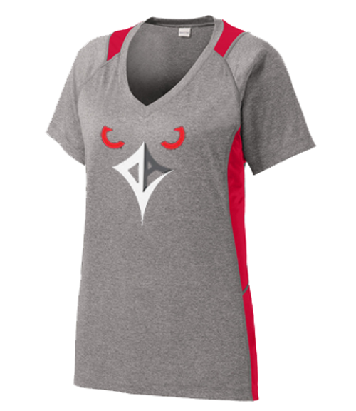 Sport-Tek Ladies Heather Colorblock Contender V-Neck Tee Style