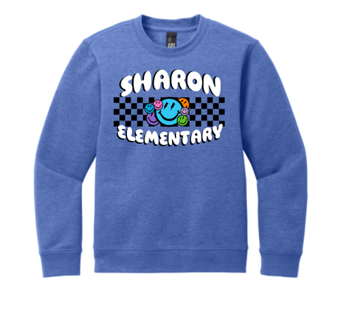 Sharon School Fleece Crew-Checkered Logo