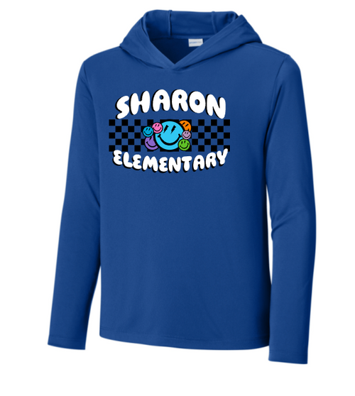 Sharon School UV Pro-Lightweight Long Sleeve Hoodie-Checkered Logo