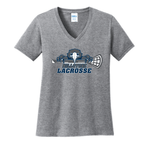 Millstone Lacrosse Core Cotton Ladies V Neck-Eagles Logo