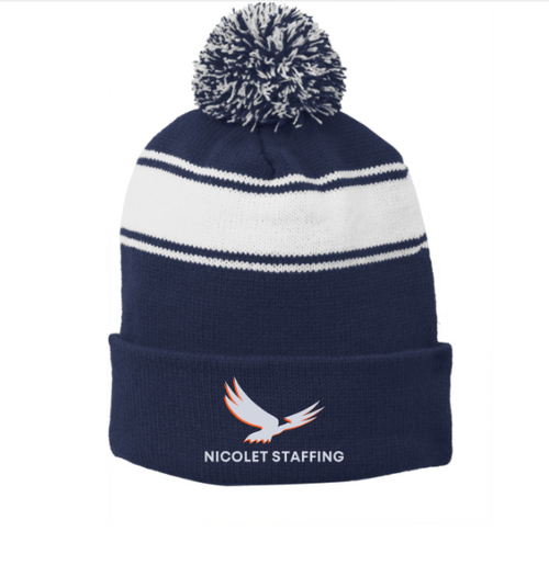 Nicolet Staffing Stripe Pom Pom Beanie