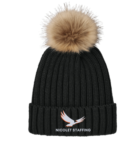 Nicolet Staffing Faux Fur Pom Beanie