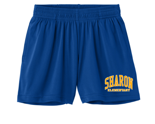 Sharon School Performance Shorts with Pockets-Arch Logo