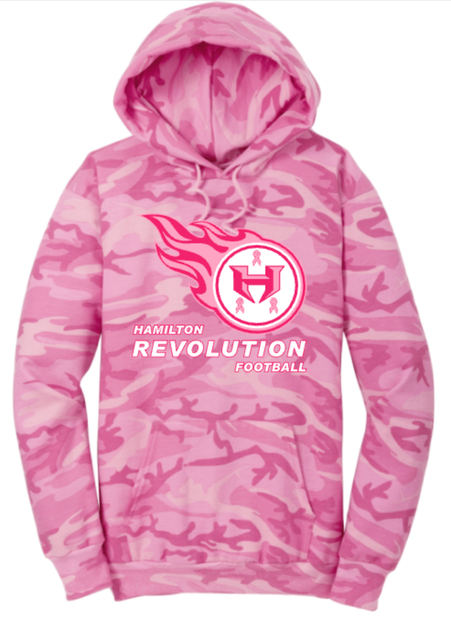 Hamilton Revolution Football Breast Cancer Camo Hoodie-Adult Only