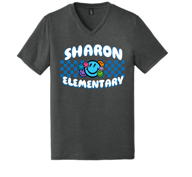 Sharon School Unisex V Neck-Checkered Logo