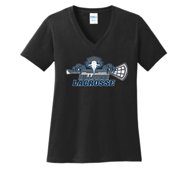 Millstone Lacrosse Core Cotton Ladies V Neck-Eagles Logo