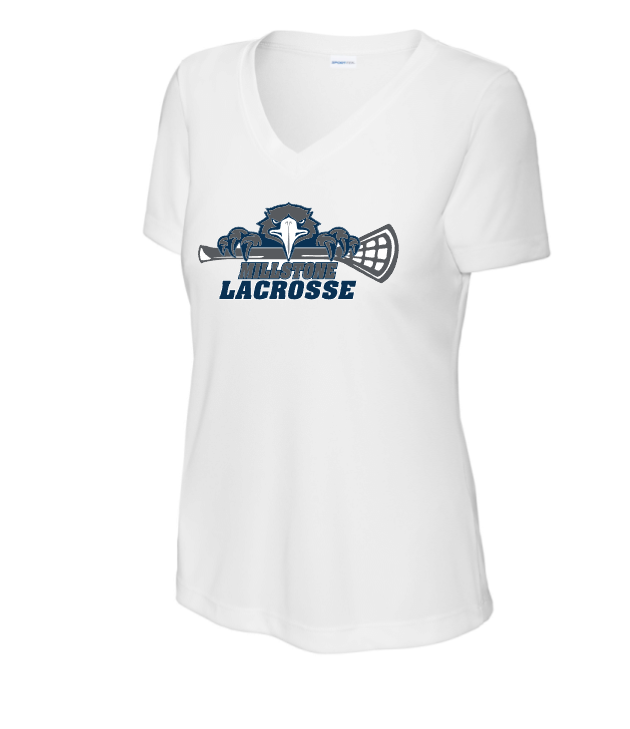 Millstone Youth Lacrosse Women's V-Neck Performance Top-Eagles Logo- Available in SS or LS