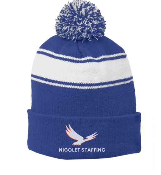 Nicolet Staffing Stripe Pom Pom Beanie