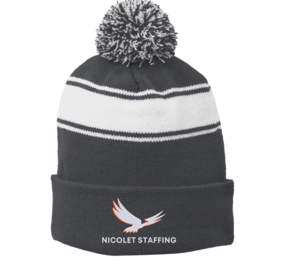 Nicolet Staffing Stripe Pom Pom Beanie
