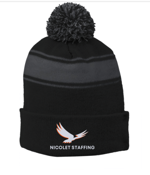 Nicolet Staffing Stripe Pom Pom Beanie