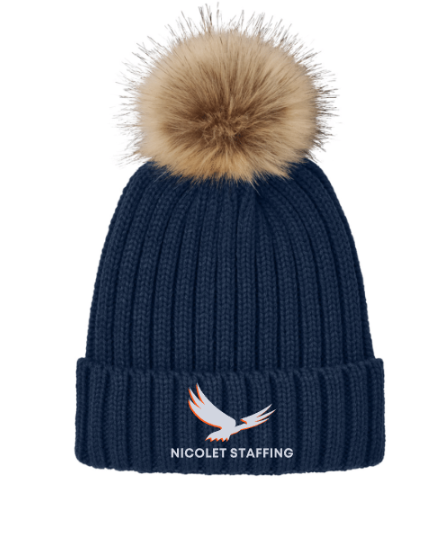 Nicolet Staffing Faux Fur Pom Beanie