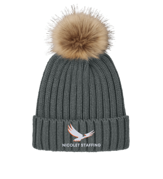 Nicolet Staffing Faux Fur Pom Beanie