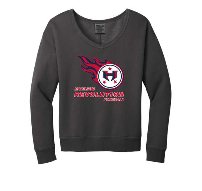 Hamilton Revolution Football Women's Beach Wash V Neck Sweatshirt