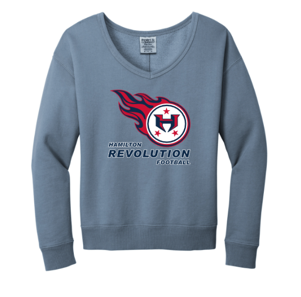 Hamilton Revolution Football Women's Beach Wash V Neck Sweatshirt
