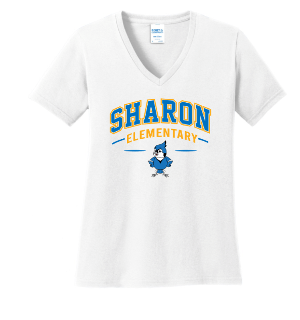 Sharon School Women's V-Neck Tee with School Slogan Back Print