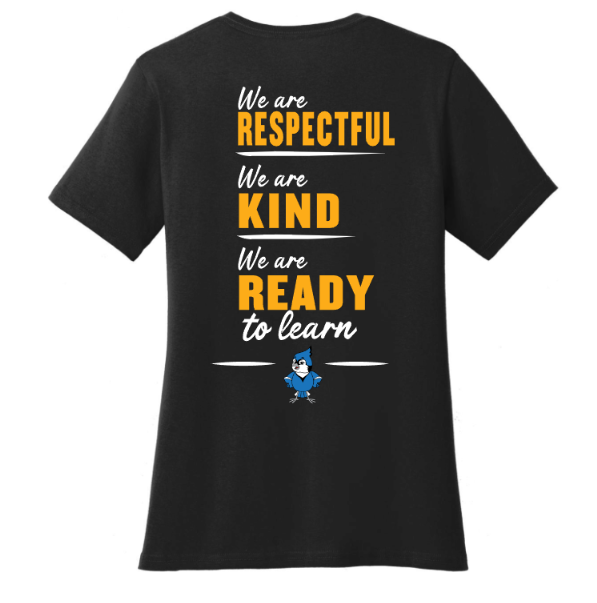 Sharon School Women's V-Neck Tee with School Slogan Back Print