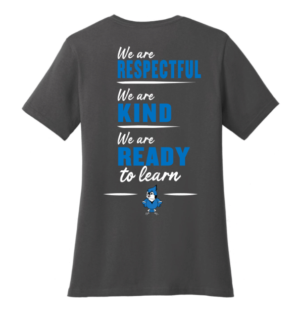 Sharon School Women's V-Neck Tee with School Slogan Back Print