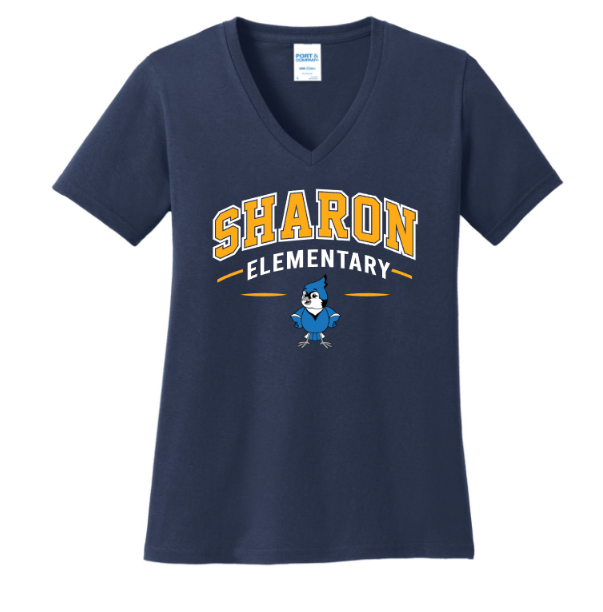 Sharon School Women's V-Neck Tee with School Slogan Back Print