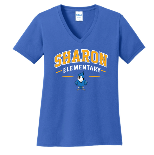 Sharon School Women's V-Neck Tee with School Slogan Back Print