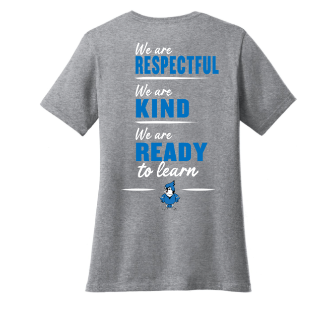 Sharon School Women's V-Neck Tee with School Slogan Back Print