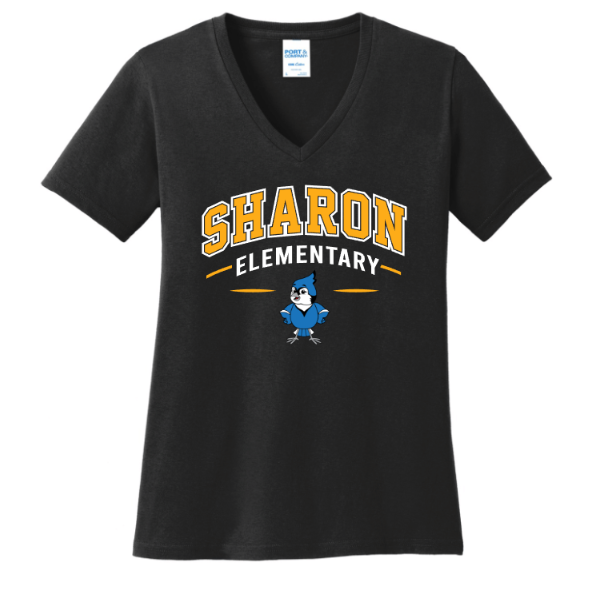 Sharon School Women's V-Neck Tee with School Slogan Back Print