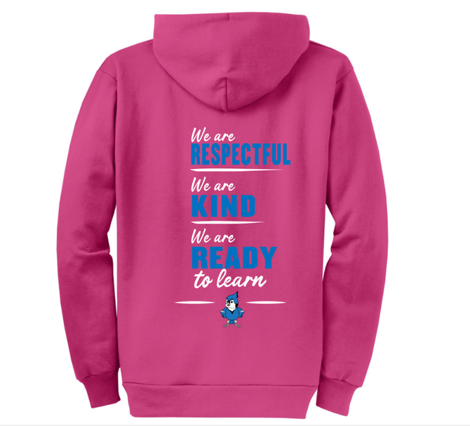 Sharon School Full Zip Sweatshirt with School Slogan
