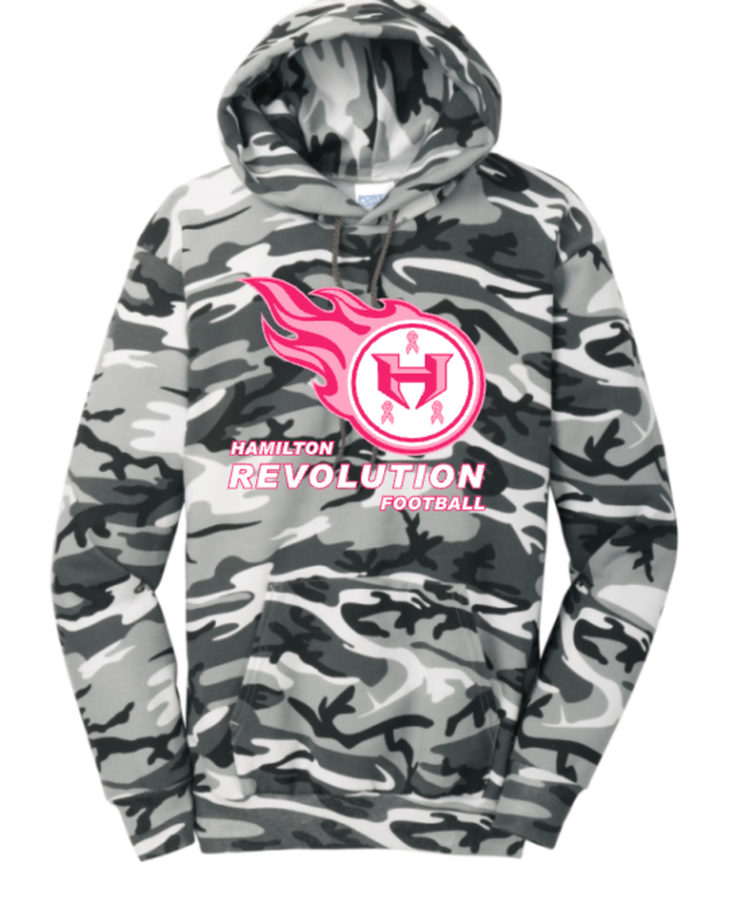Hamilton Revolution Football Breast Cancer Camo Hoodie-Adult Only