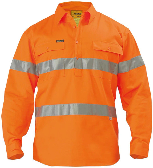 Bisley BTC6482 HiVis 3M Reflective Tape Closed Front Mens Drill L/S Shirt Bisley BTC6482 HiVis 3M Reflective Tape Closed Front Mens Drill L/S Shirt