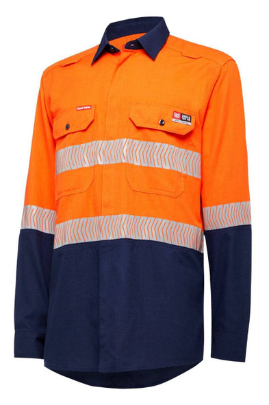 KingGee Shieldtec Lenzing FR Hi-Visibility Two Tone Long Sleeve Open Front Shirt With Tape - Y04370 - KingGee sold by Kings Workwear www.kingworkwear.com.au