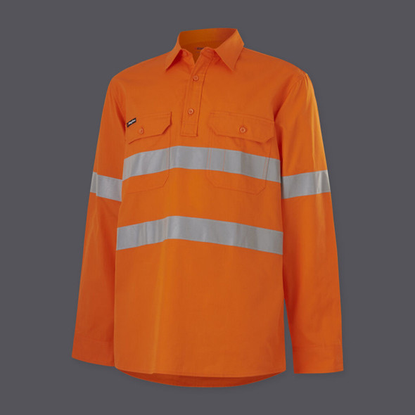 KingGee Mens Workcool Vented Closed Front Shirt Taped Long Sleeve - K54916