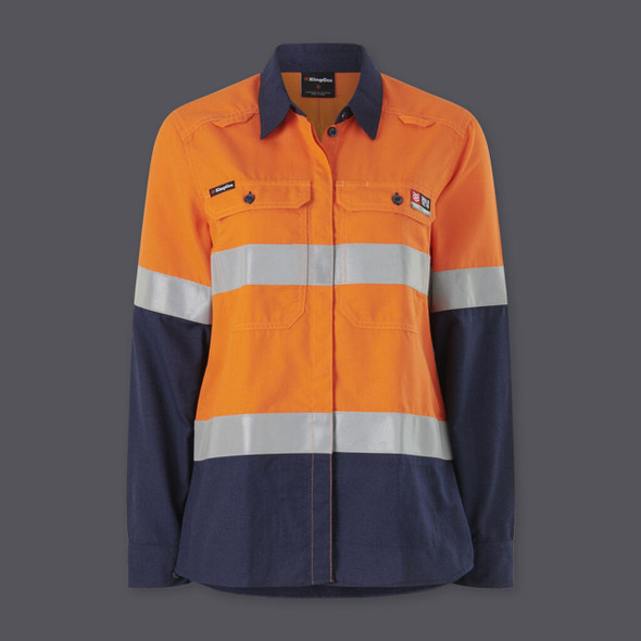 KingGee Womens Shieldtec Lenzing FR Hi-Vis Spliced Open Front Taped Shirt - K84002