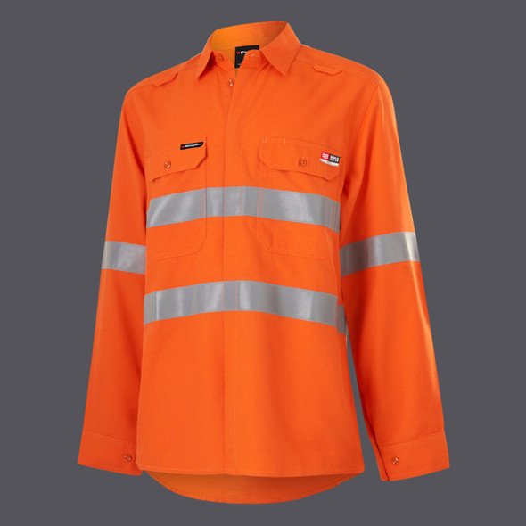KingGee Womens Shieldtec Lenzing FR Hi-Vis Open Front Taped Shirt - K84003