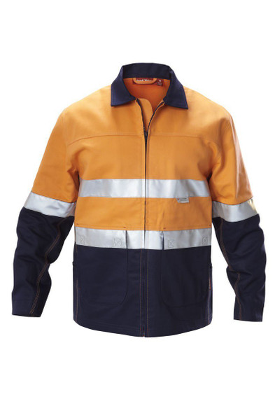 Hard Yakka Foundations Hi-Visibility Two Tone Cotton Drill Jacket With Tape - Y06545 - Hard Yakka sold by Kings Workwear www.kingworkwear.com.au