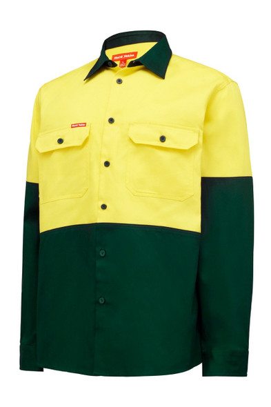 Hard Yakka Hi Vis L/Sl H/Weight 2Tone Cotton Drill Shirt - Y04605 Hard Yakka Hi Vis L/Sl H/Weight 2Tone Cotton Drill Shirt - Y04605