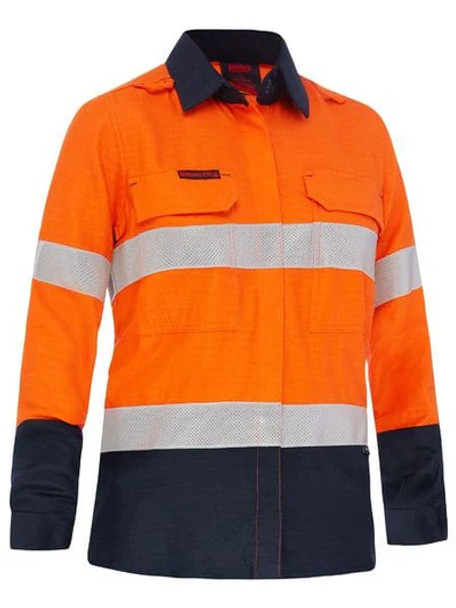 Bisley BL8438T Apex 185 Women's Taped Hi Vis FR Vented Shirt Bisley BL8438T Apex 185 Women's Taped Hi Vis FR Vented Shirt