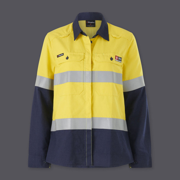 KingGee Womens Shieldtec Lenzing FR Hi-Vis Spliced Open Front Taped Shirt - K84002 KingGee Womens Shieldtec Lenzing FR Hi-Vis Spliced Open Front Taped Shirt - K84002