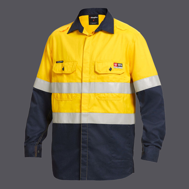 KingGee Mens Shieldtec Lenzing FR Hi-Vis Spliced Open Front Taped Shirt - K84000 KingGee Mens Shieldtec Lenzing FR Hi-Vis Spliced Open Front Taped Shirt - K84000
