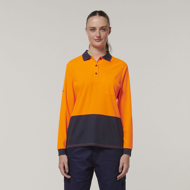 Hard Yakka Womens Long Sleeve Hi Vis Polo - Y08603 Hard Yakka Womens Long Sleeve Hi Vis Polo - Y08603