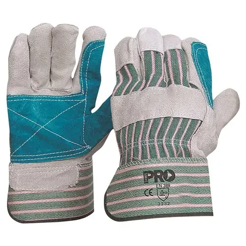 PRO CHOICE R88FG GREEN & GREY STRIPED COTTON / LEATHER GLOVES LARGE 12 PAIRS sold by Kings Workwear at www.kingsworkwear.com.au