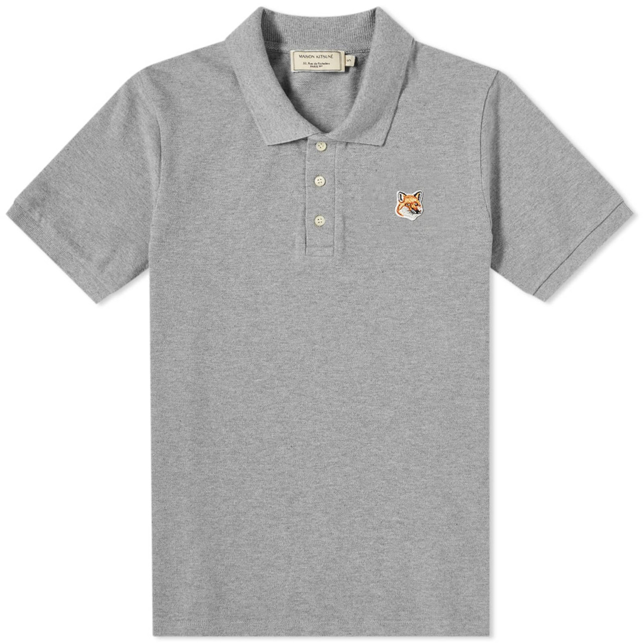 Maison Kitsuné Fox Head Patch Classic Polo-Shirt (Grey Melange