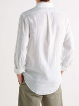 Slim-Fit Button-Down Collar Logo Linen Shirt (White)----11452292645905433