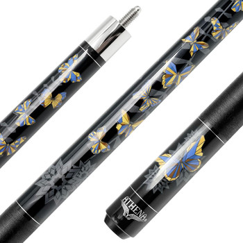 Athena Pool Cue - ATH59 - Blue and Gold Butterfly Design Detail