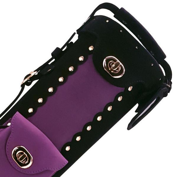 Instroke Buffalo Leather Pool Cue Case - Black/Purple - 3x5 - Detail