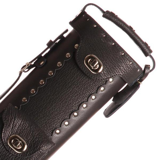 Instroke Shark Skin Leather Pool Cue Case - 2x2 Black with Silver Hardware - Detail Instroke Shark Skin Leather Pool Cue Case - 2x2 Black with Silver Hardware - Detail